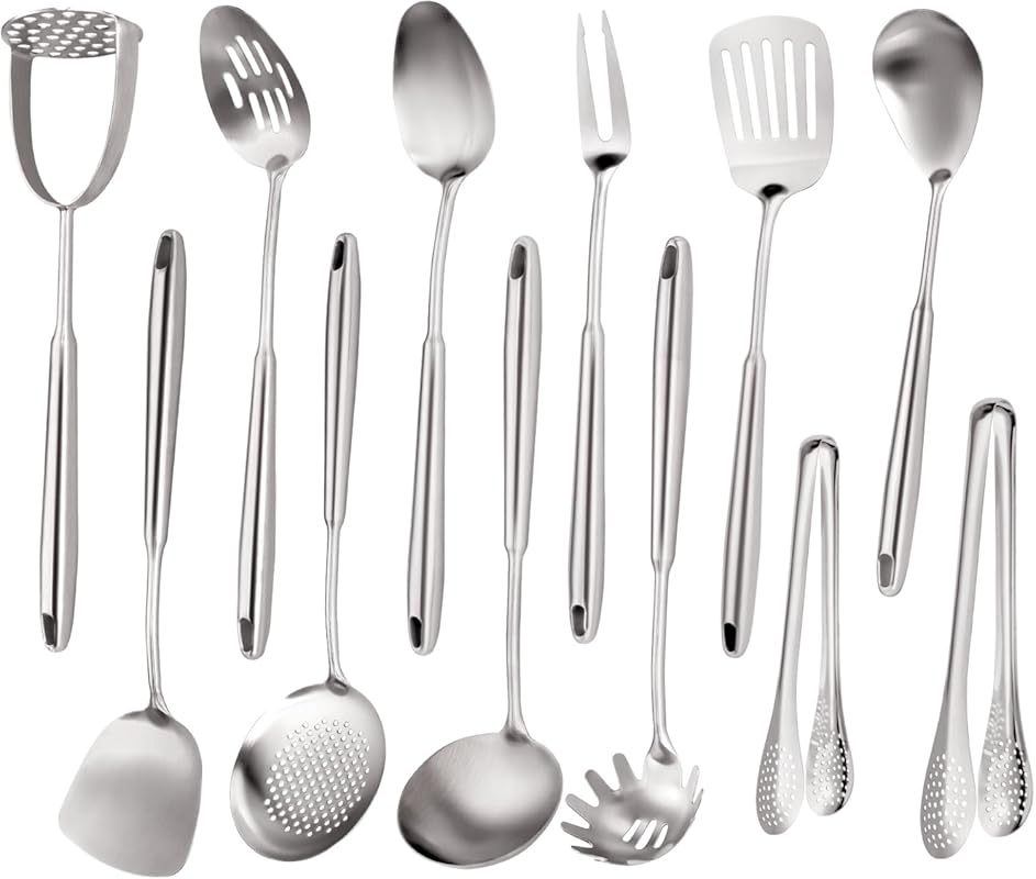 Durable 18/10 Stainless Steel Cooking Utensils Set - 12 Large Metal Ki
