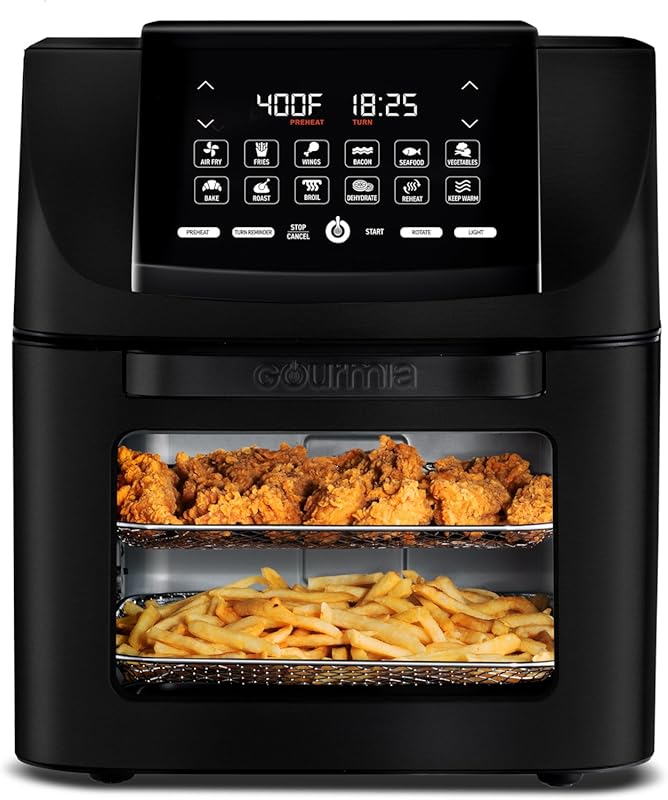 Gourmia 14 Qt Air Fryer Oven: All-in-One with Rotisserie, Digital Disp