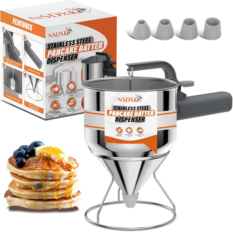 Stainless Steel Pancake Batter Dispenser, 40oz Capacity with Stand, Du
