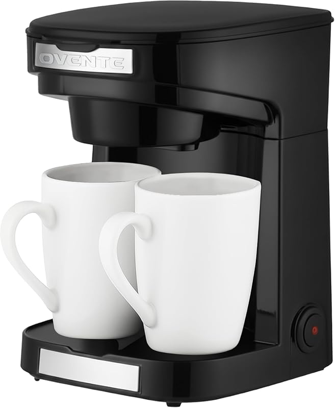 OVENTE CMDD2MB Compact Double Drip Coffee Maker with 2 Mugs, Auto Shut