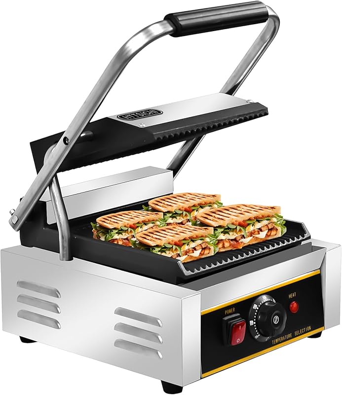Commercial Panini Press, 1800W Electric Sandwich Grill with Nonstick C
