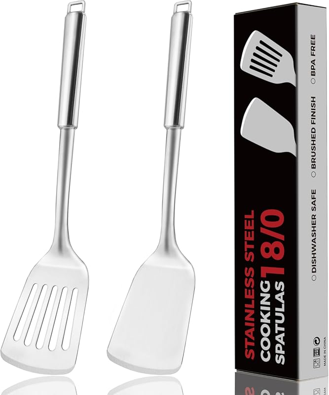 Heavy Duty 14.5-inch Stainless Steel Spatula Set, 18/0 SS Turner & Slo