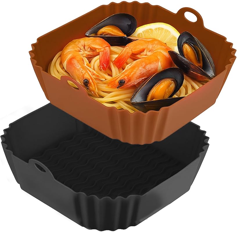 2PCS 9-Inch Square Reusable Silicone Air Fryer Basket Liners for 5-8QT