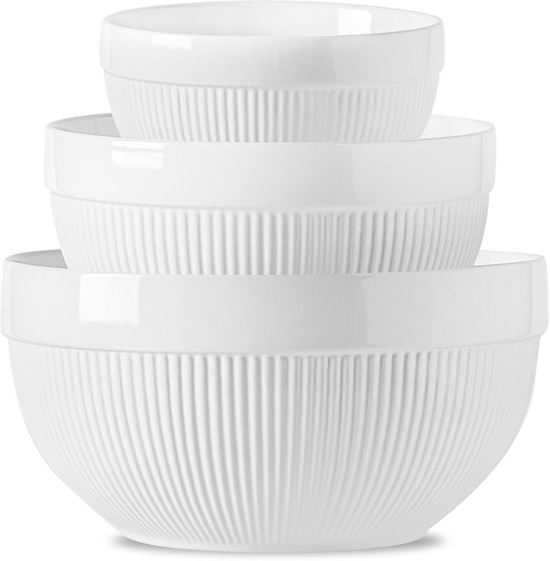 Large Ceramic Nesting Mixing Bowls Set of 3 for Baking, Cooking, Servi