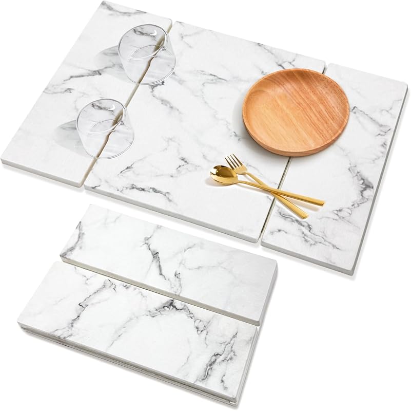 Large Marble Diatomaceous Earth Drying Mat - Collapsible, Quick Dry, W