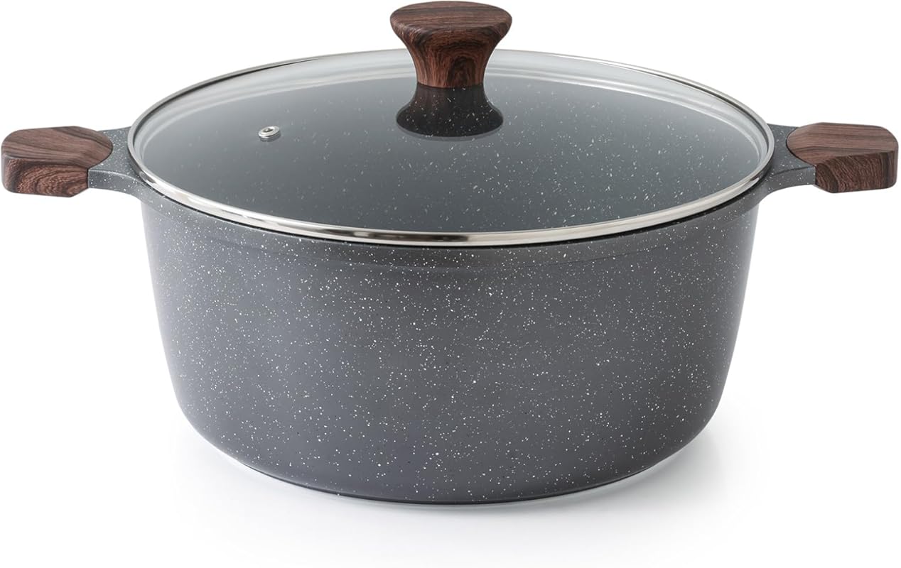 SENSARTE 7 Qt Nonstick Induction Stock Pot with Tempered Glass Lid, Sw