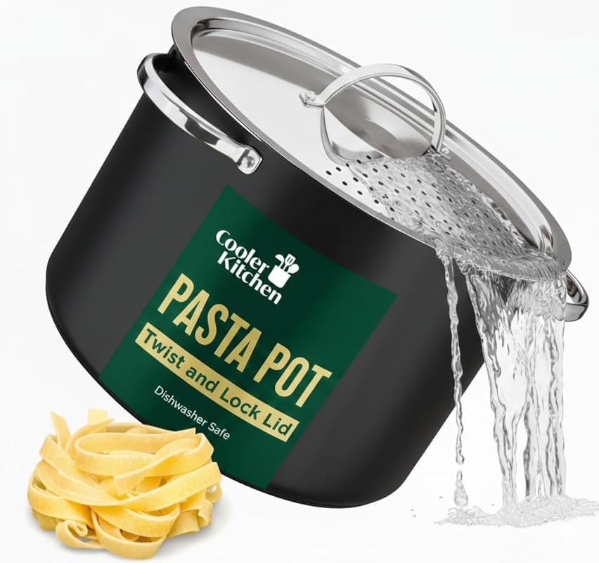 5.5 Quart Large Pasta Pot with Strainer Lid, Twist & Lock for Easy Dra