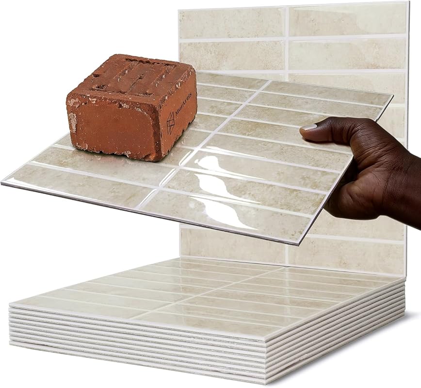 3D Peel and Stick Beige Granite Self-Adhesive Backsplash Wall Tiles (1