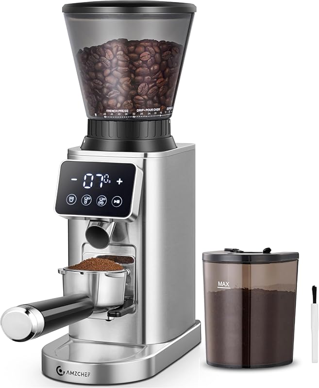 AMZCHEF Burr Coffee Grinder, 48 Precise Settings, Detachable Funnel, L