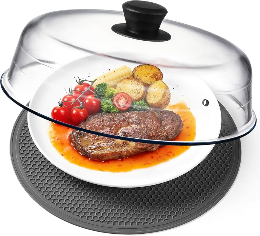 2-in-1 Glass Microwave Splatter Cover & Plate Mat, 10in Borosilicate L