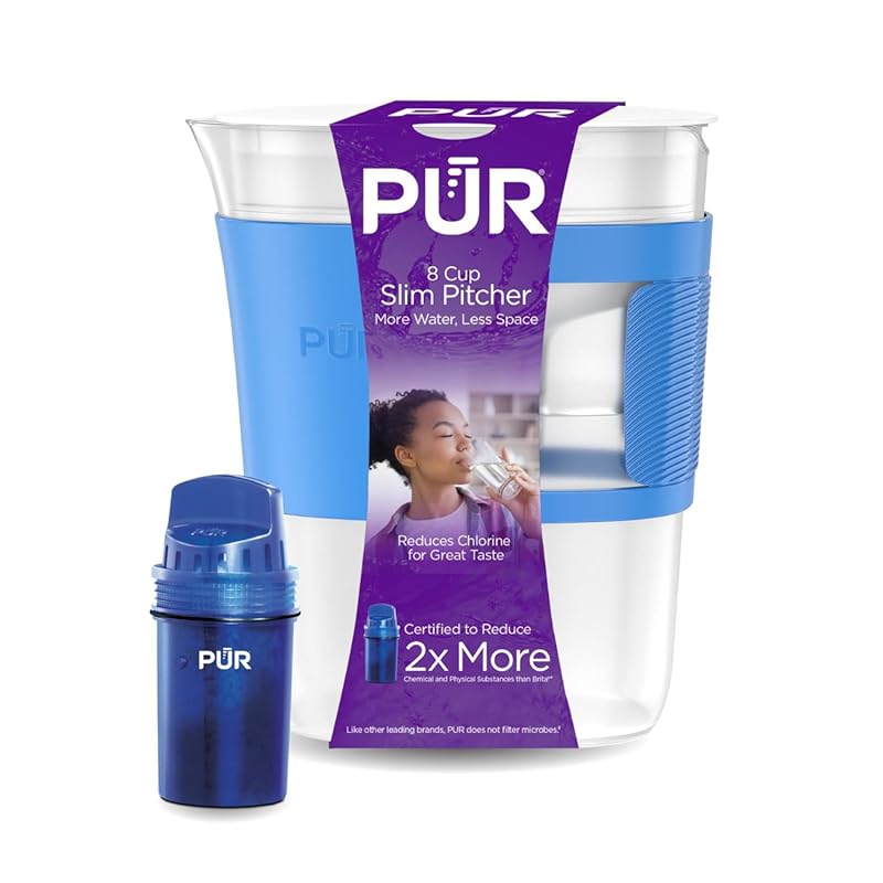 PUR Slim 8-Cup Water Filter Pitcher, Compact Design, Fast Filtration, 