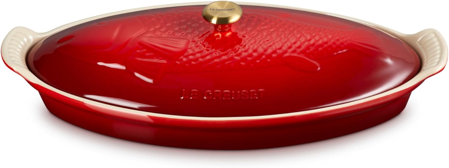 Le Creuset Stoneware Heritage Fish Baker, 1.7 Quart Oval Roasting Dish