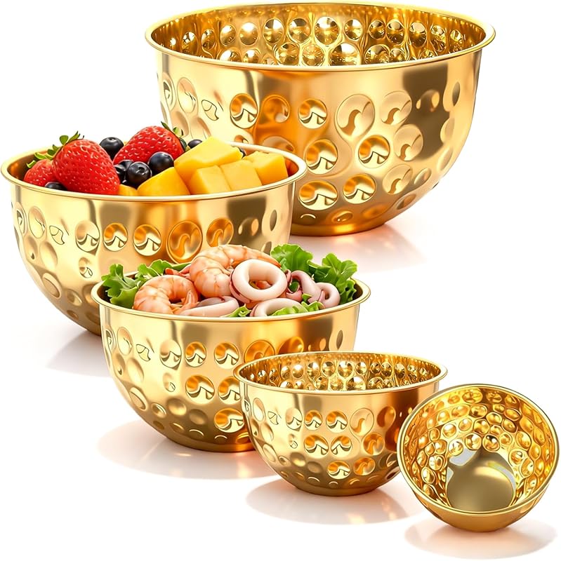 5-Piece Hammered Gold Stainless Steel Mixing Bowls Set