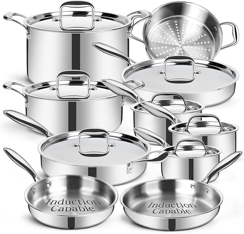 EWFEN 3-Ply Stainless Steel 17-Piece Cookware Set – Induction, Oven, D