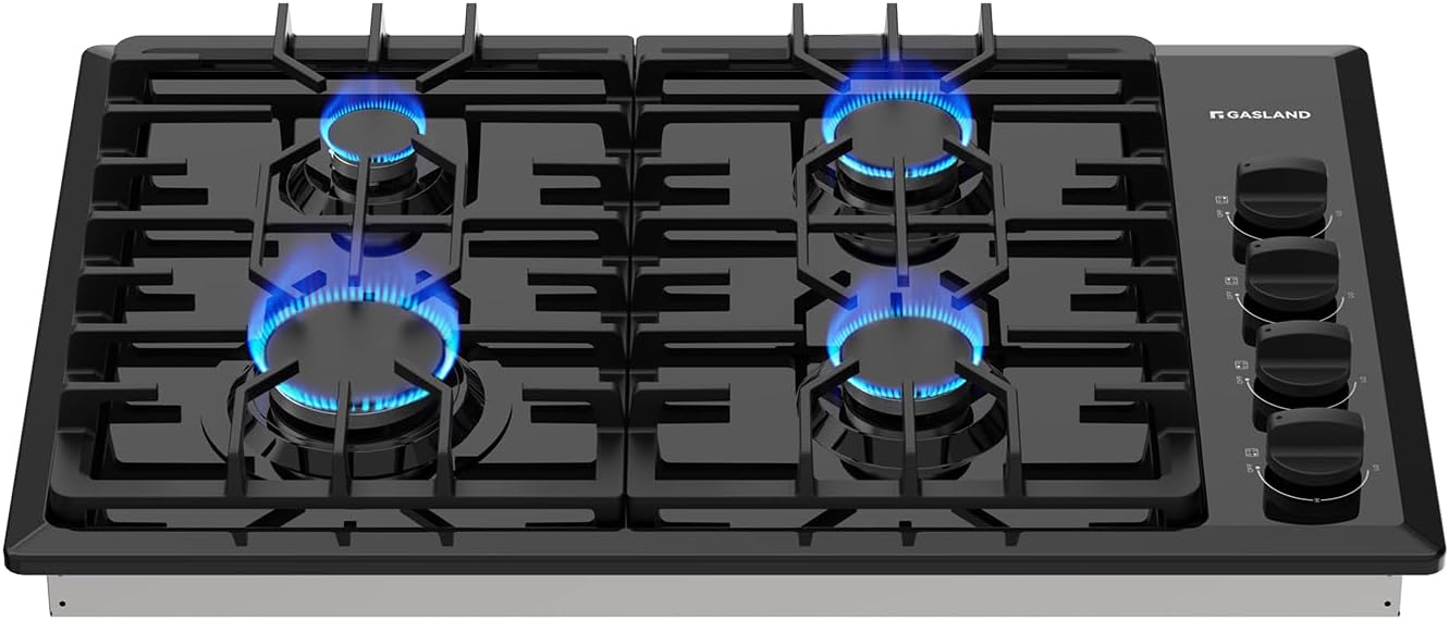 GASLAND 30 Inch Black Gas Cooktop, 4 SABAF Sealed Burners, Heavy Cast 