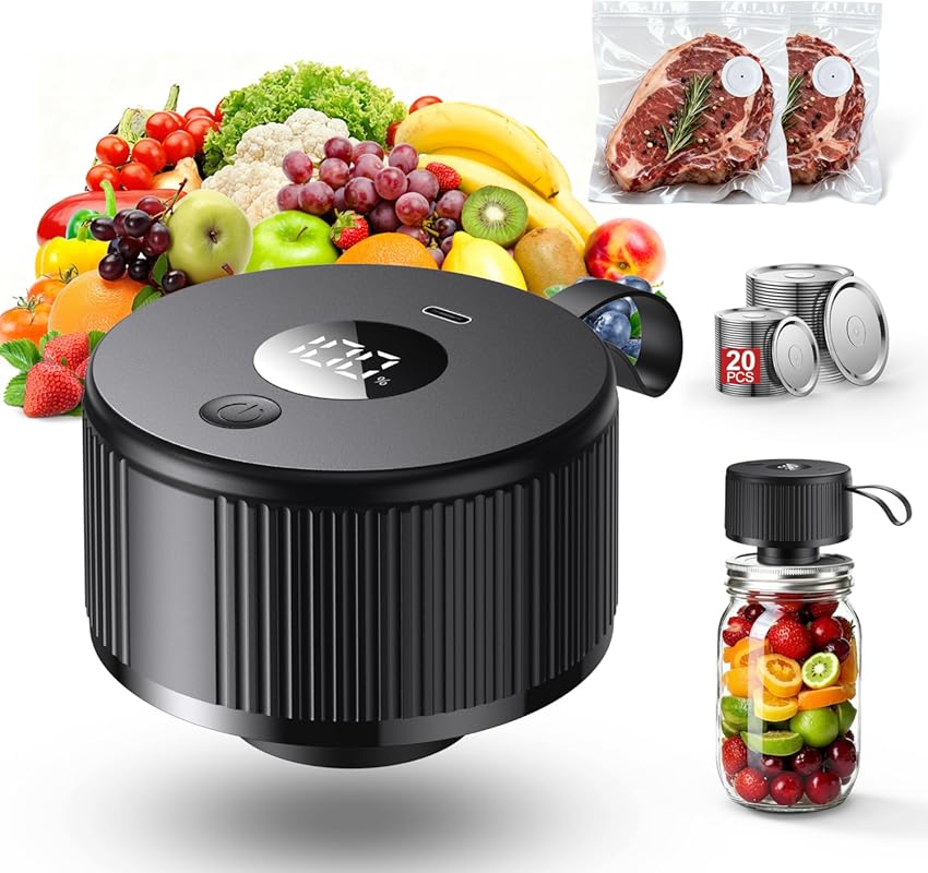 2026 Upgraded Electric Handheld Mason Jar Vacuum Sealer: Auto-Vacuum, 