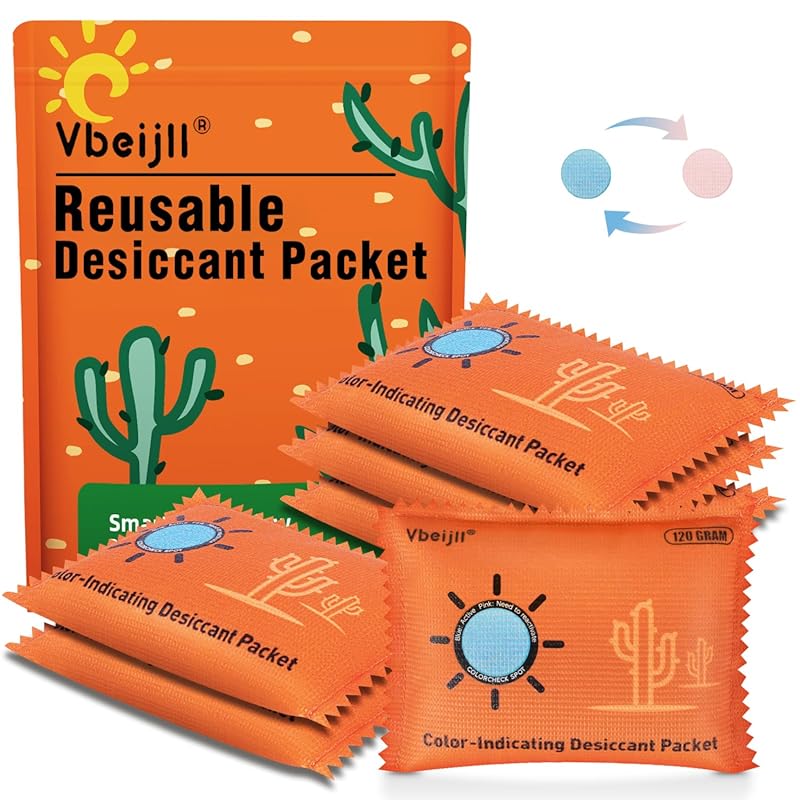 120g (6 Pack) Rechargeable Color-Indicating Silica Gel Desiccant Packs