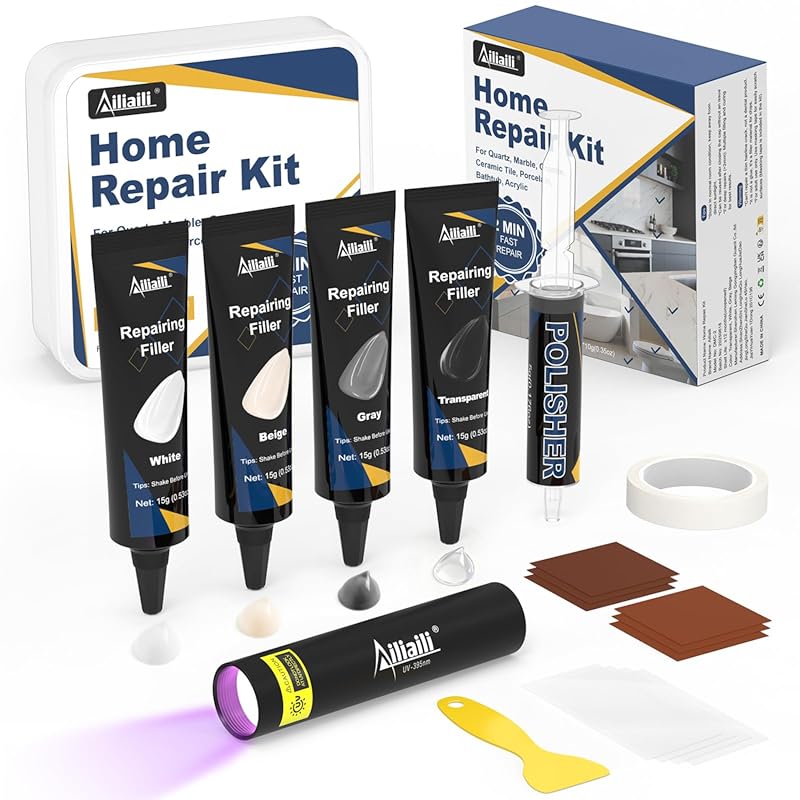 Quartz, Granite, Marble Repair Kit, 4 Fillers, Fast Chip, Hole, Scratc