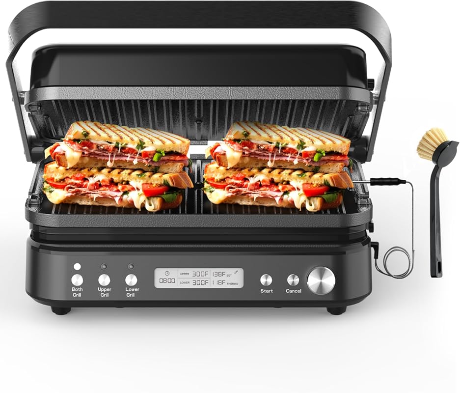 CATTLEMAN 5-in-1 Panini Press & Smokeless Indoor Grill, 1600W, PFAS-Fr