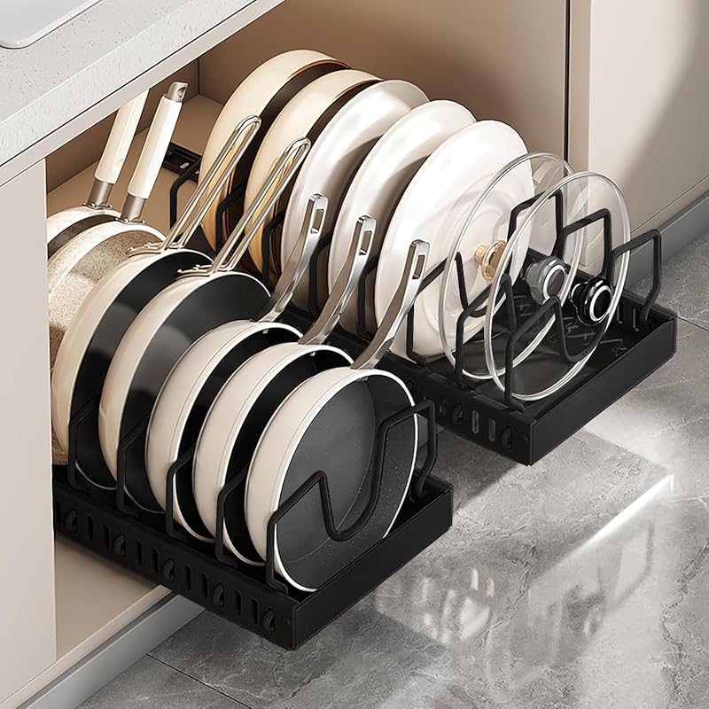 AmoiChic 2 Pack Pull Out Cabinet Organizer for Pots, Pans, and Lids wi