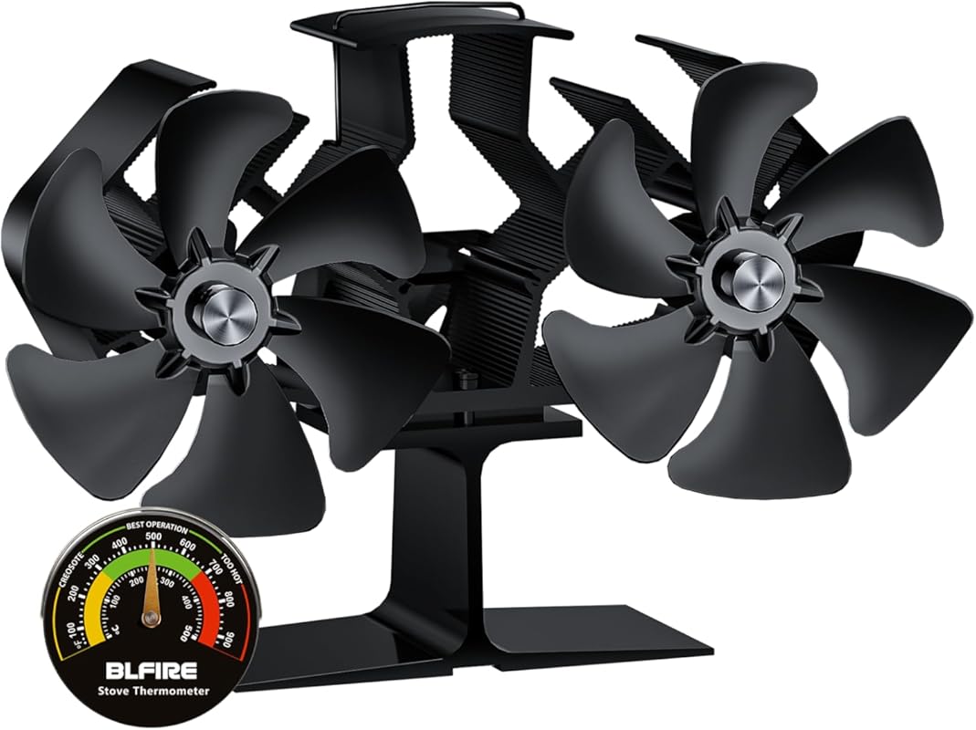 Dual Motor Heat Powered Wood Stove Fan, Non-Electric Thermoelectric Fi