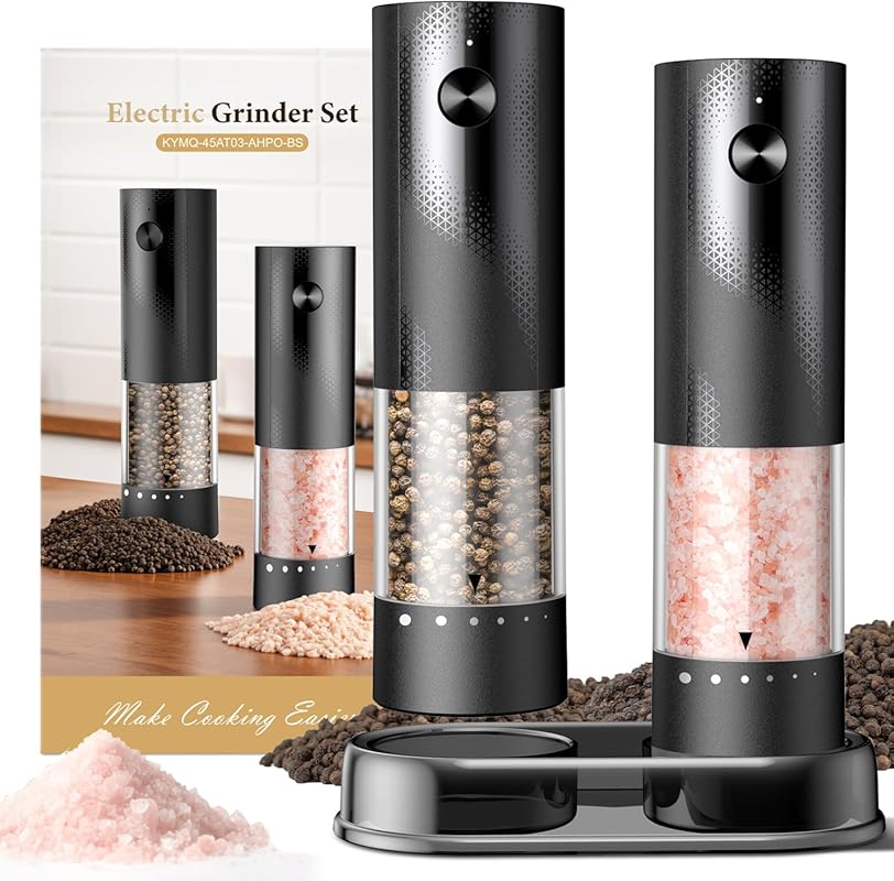 2-Pack Electric Salt & Pepper Grinder Set, Rechargeable Automatic Shak