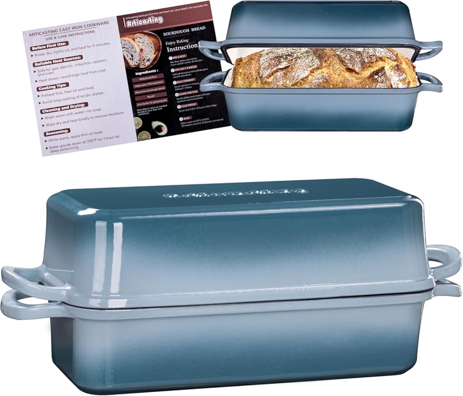 Large Cast Iron Loaf Pan with Lid, 11x5 Inch, 5.8QT Heavy Duty for Sou