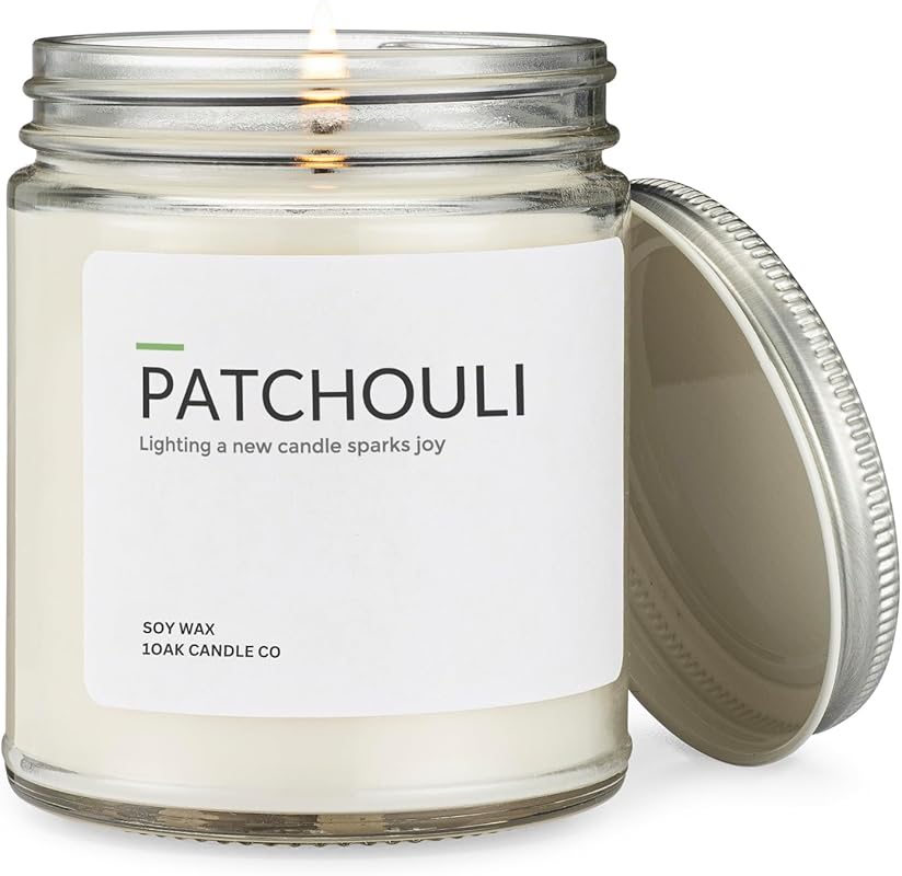 1OAK Patchouli Soy Wax Scented Candle, Hand-Poured Premium, 7oz, Long 
