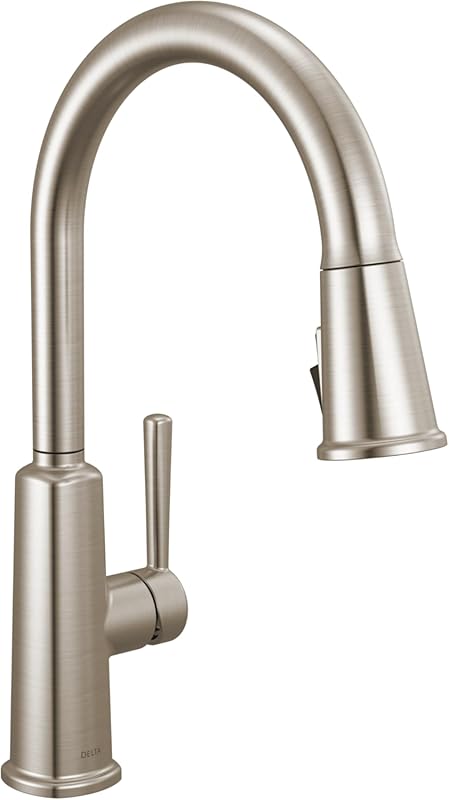 Delta Finnridge Modern Pull Down Kitchen Faucet, Brushed Nickel, High 