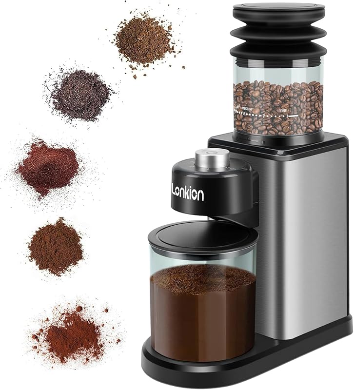 Lonkion Conical Burr Coffee Grinder with 25 Settings, 12-Cup Capacity 