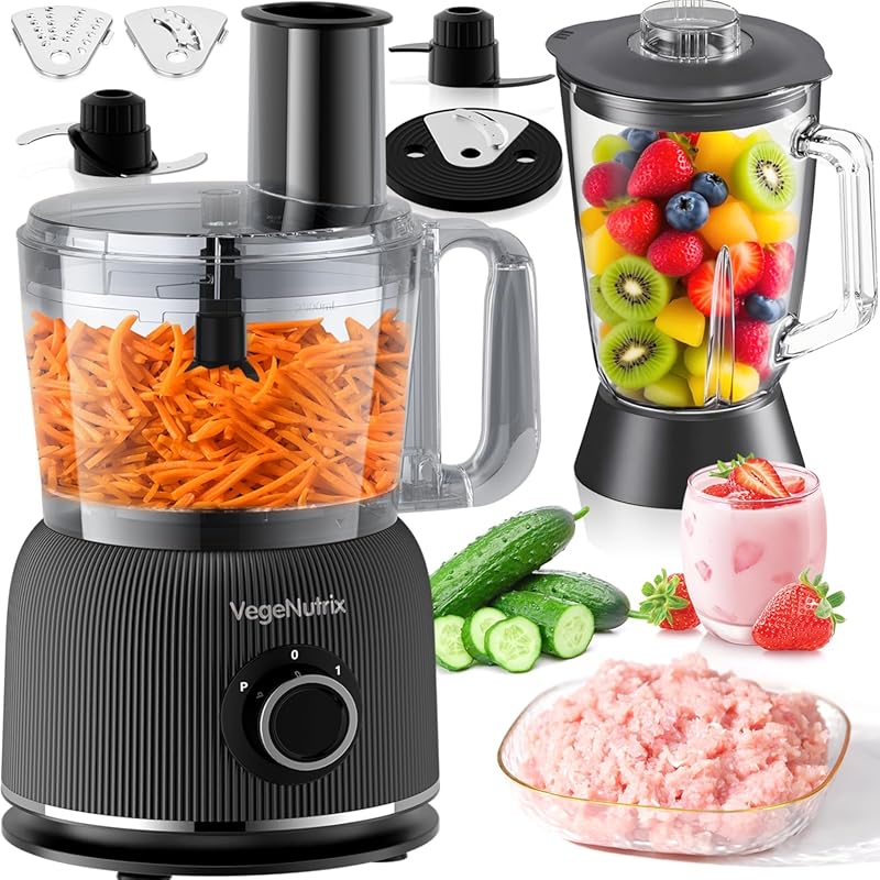 Food Processor & Blender Combo: 88oz Chopper, 70oz 700W Glass Blender
