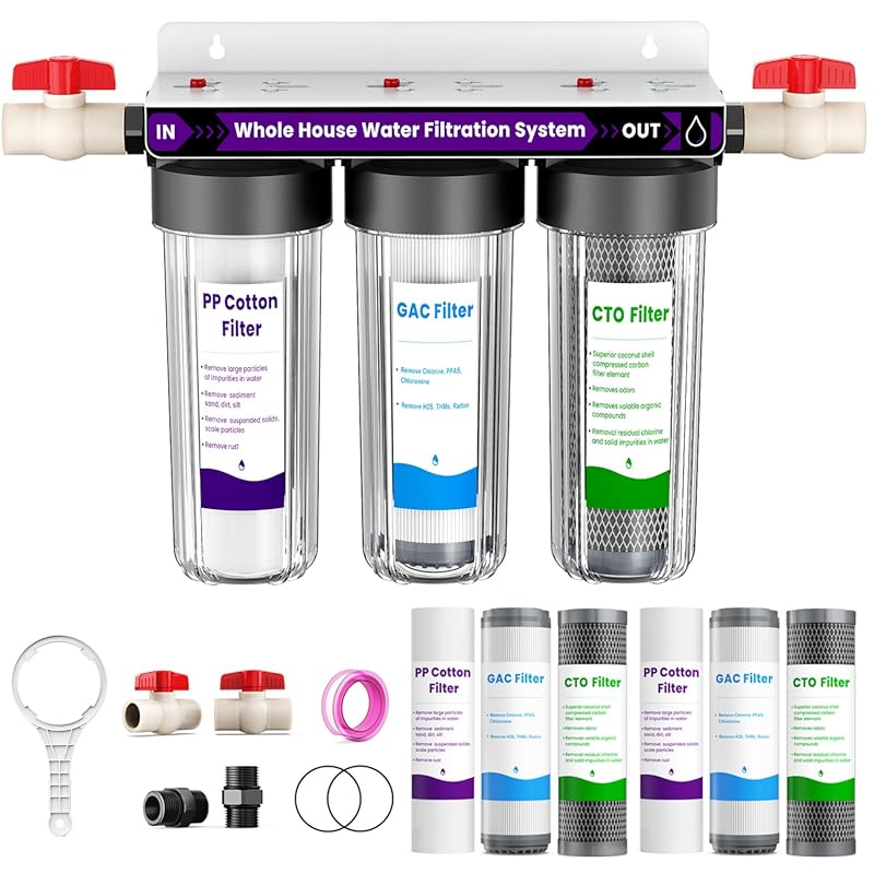 3-Stage Whole House Water Filter System – Reduces Chlorine Odor & Tast