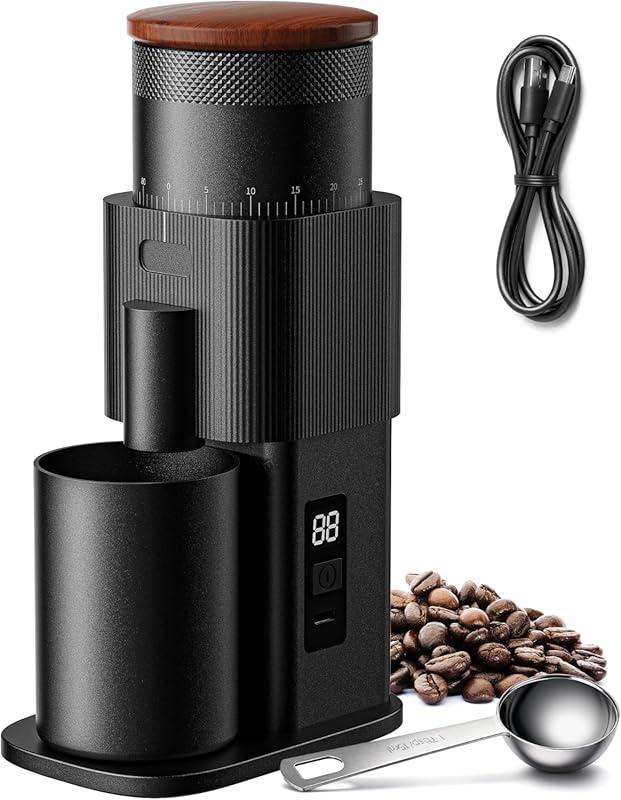 SHARDOR All-Metal Single-Dose Burr Coffee Grinder, Quiet DC Motor, 80 
