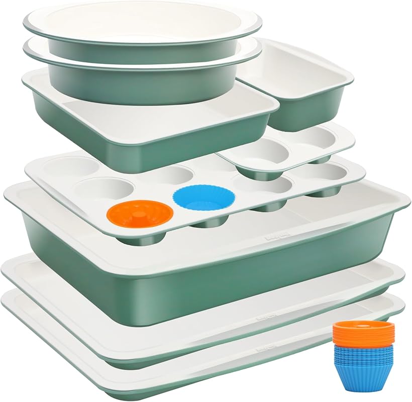 Green 33-Piece Ceramic Nonstick Bakeware Set