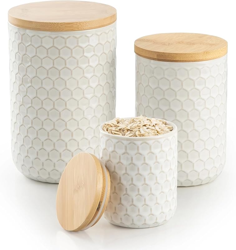 Besmeety Ceramic Canister Set of 3 with Airtight Lids for Flour, Sugar