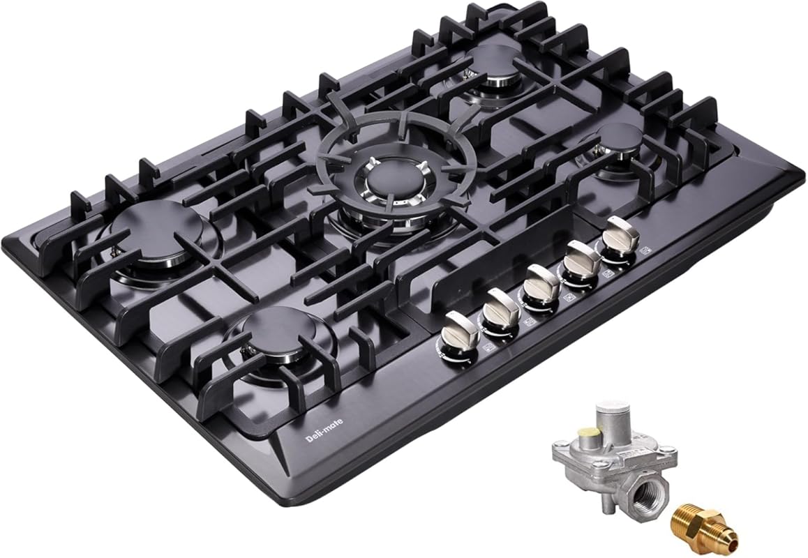 30 Inch Built-in Gas Cooktop with 5 Burners, Stainless Steel LPG/NG Co