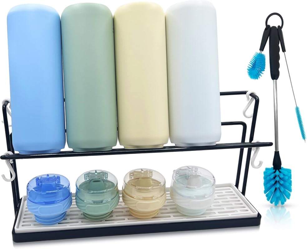 Space-Saving Two-Tier Bottle Drying Rack for Countertop with Drainage 