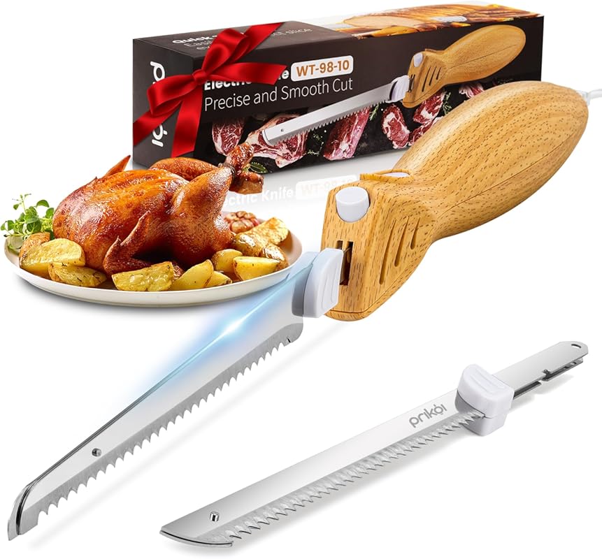 Electric Carving Knife Set for Meat, Bread & DIY, Easy-Slice Serrated 