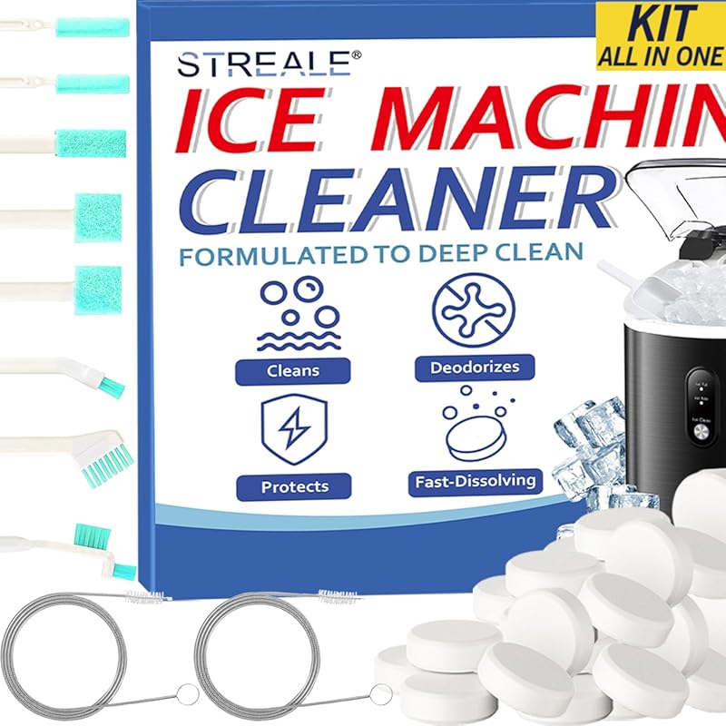 Ice Machine Cleaner Kit: 30 Tablets & 10 Brushes for Commercial & Port