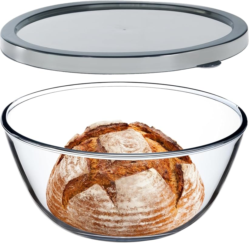 Large 4.7 Quart Clear Glass Mixing Bowl with Lid for Sourdough, Salad,