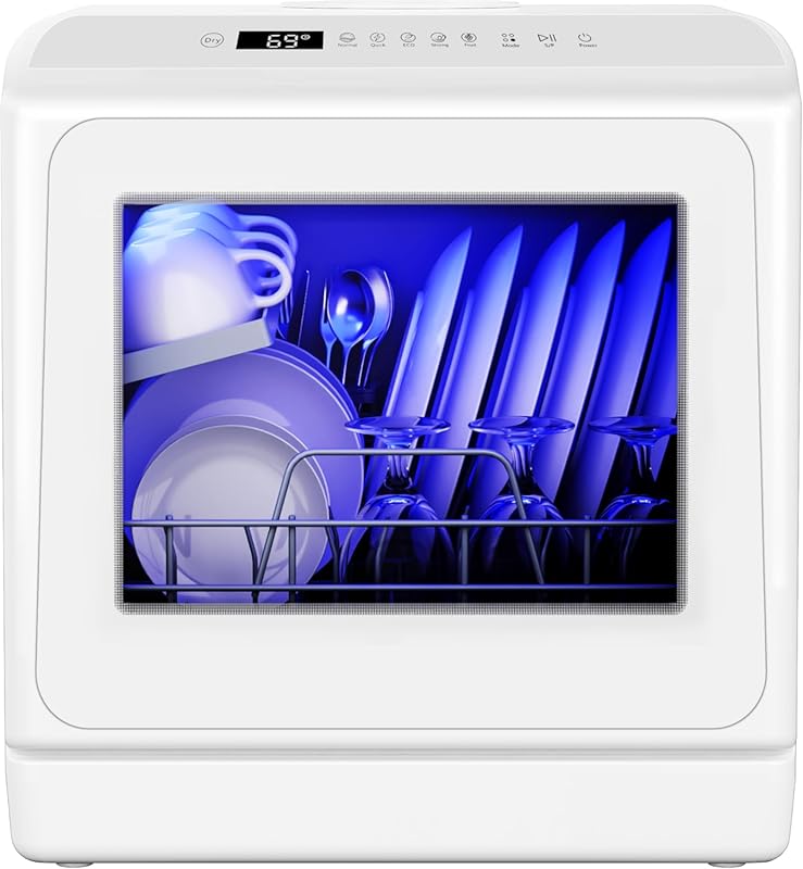 Euhomy Portable Countertop Dishwasher, 6 Programs, 5L Tank, 167°F High