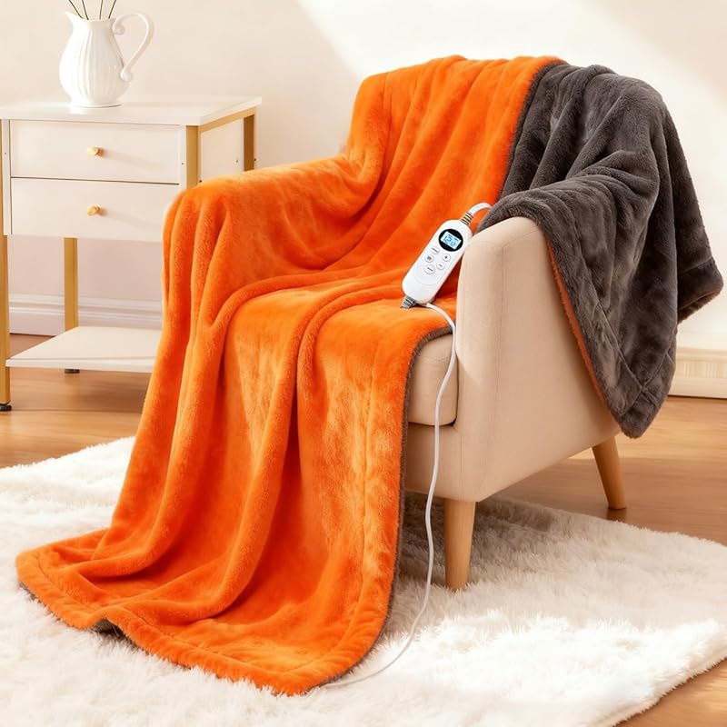 50"x60" Electric Heated Blanket Throw, Soft Dual-Sided Flannel, 12 Hea