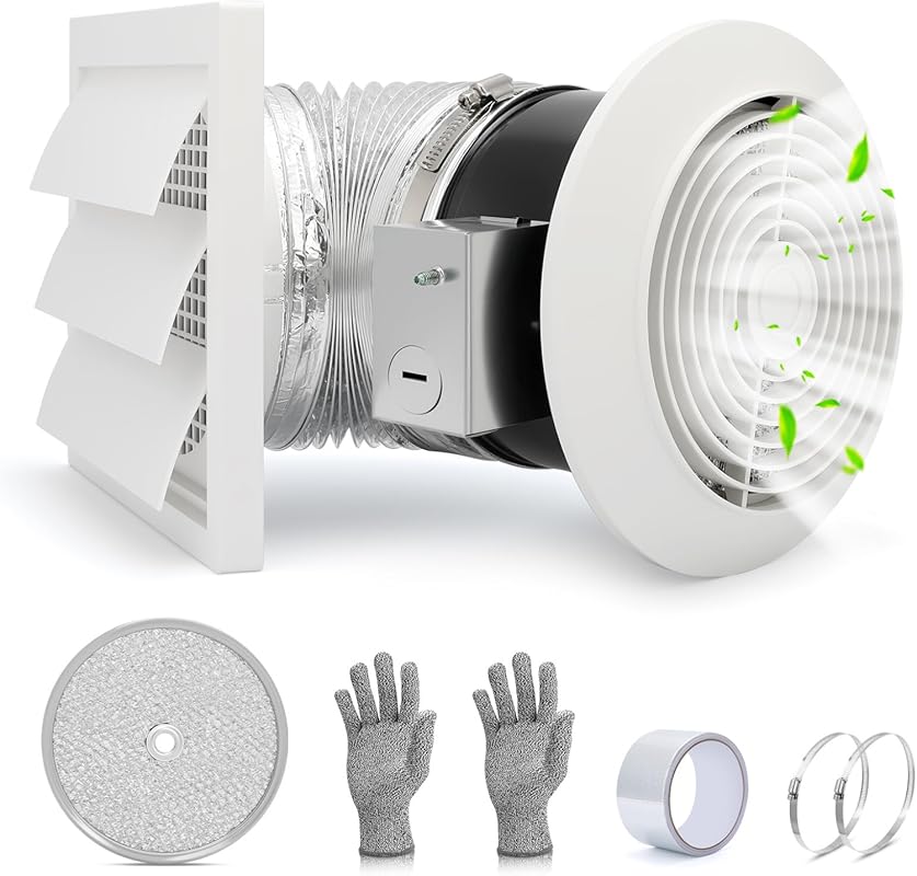 512M 6 Inch Wall Mounted Exhaust Fan, White Grille, 80 CFM, 4.0 Sones,