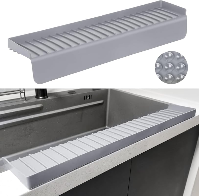 Gray Silicone Sink Edge Protectors: Multifunction Splash Guard & Drain