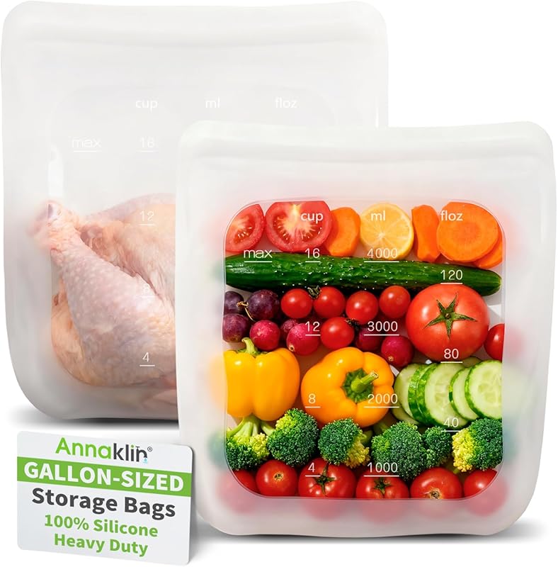 100% Silicone Reusable Gallon Freezer Bags (2-Pack) Extra Large Stand-