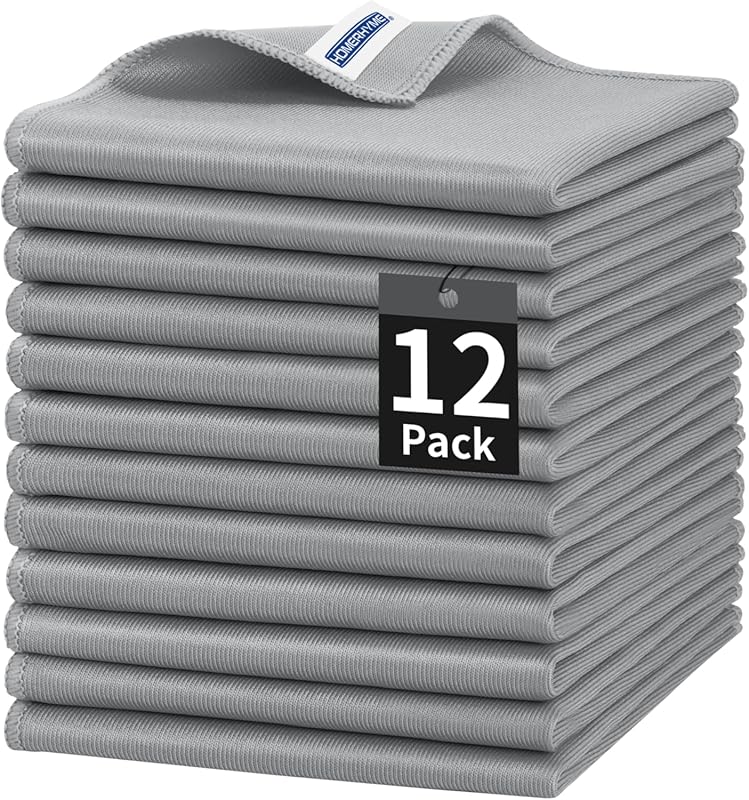HOMERHYME 12-Pack Grey Microfiber Cleaning Cloths – Lint & Streak-Free