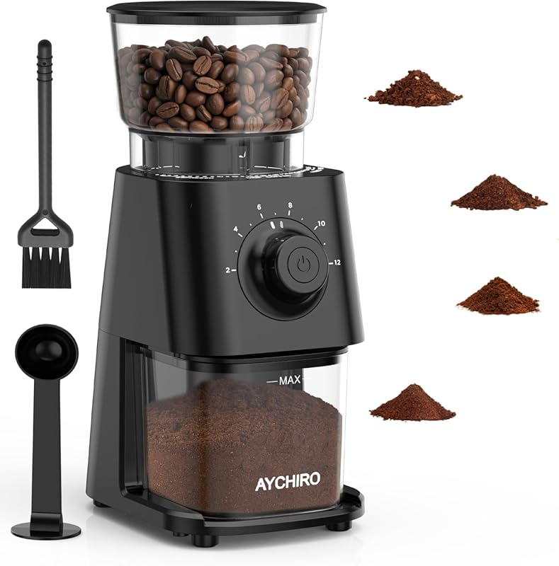 Electric Coffee Grinder for Home with 30 Grind Settings & 12 Cup Capac