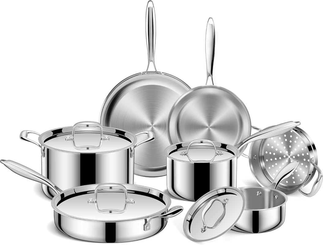 EWFEN 3 Ply 11-Piece Stainless Steel Cookware Set: Induction, Oven & D