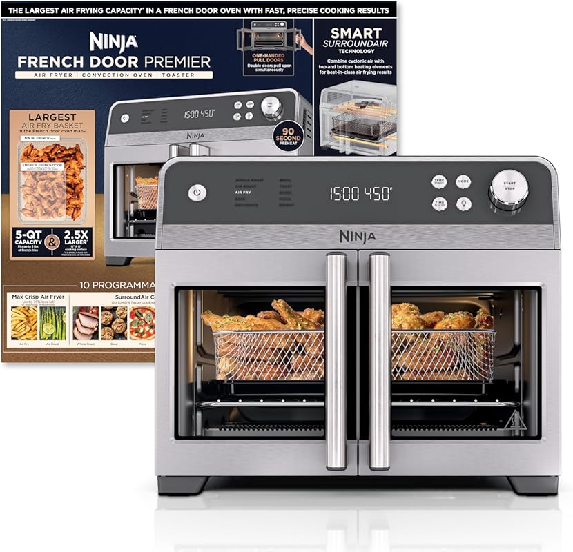 Ninja FO101 French Door Premier Air Fryer Convection Oven Toaster, 5-Q