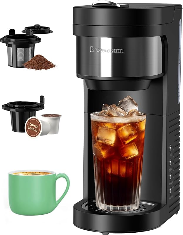 Slim Single Serve Hot & Iced Coffee Maker for K-Cups & Grounds, 6-24oz